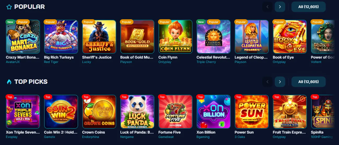 Oferta gier XON Bet Casino